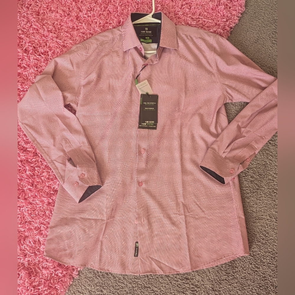 Tom Baine Men's Pink Shirt. Brand New. Slim-Fit. 4 Way Stretch. Wrinkle Free